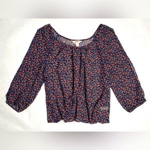 Arizona Jean Co. Women's Floral Blouse/Top Split Sleeves Sheer Size L